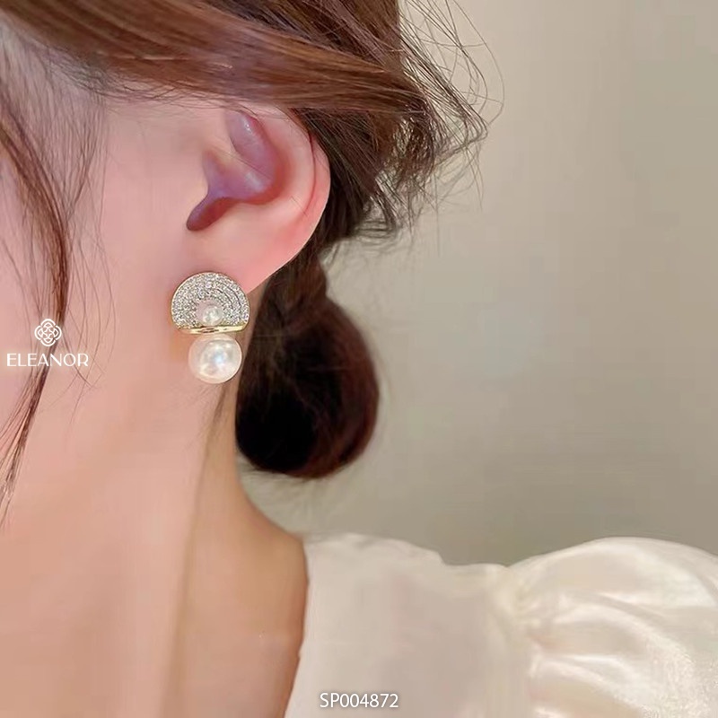 Bông tai nữ chuôi bạc 925 Eleanor Accessories ngọc trai nhân tạo đính đá vòng tròn phụ kiện trang sức 4872