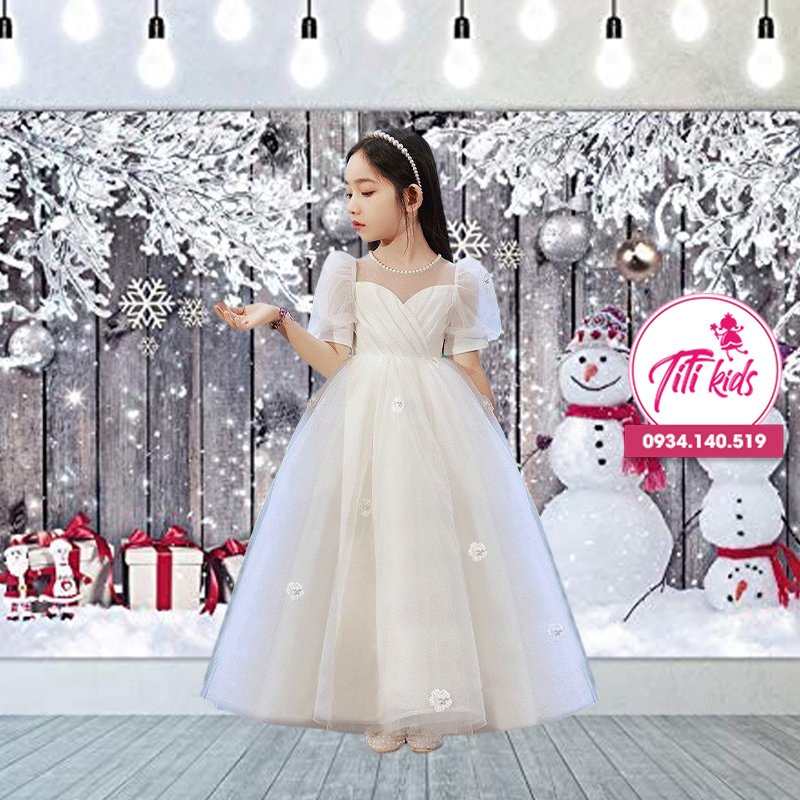 Đầm công chúa bé gái TiTiKids Đầm ngắn hoa rơi CC192