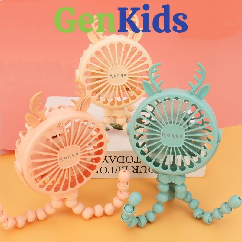 Quạt tích điện cầm tay mini GenKids Quạt mini có sạc, 3 chế độ gió, có đèn led thích hợp để bàn, mang đi dạo, đi picnic