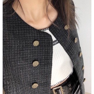 Áo tweed dạ trơn basic cài khuy dáng ngắn