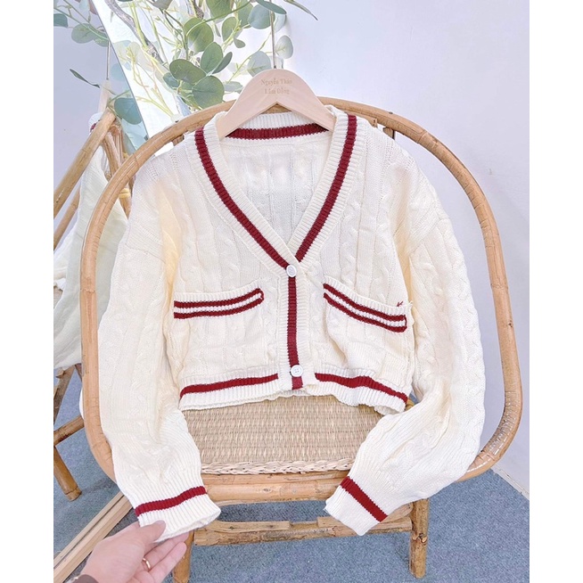 Hình thật khoác len cadigan crotop phong cách hàn  trẻ trung