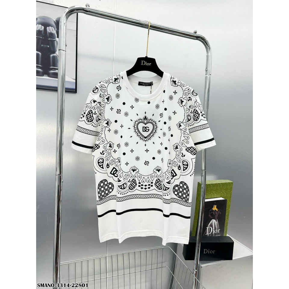 Áo Phông Nam Phối Họa Tiết In Chữ DG Cao Cấp - Áo Thun Nam Họa Tiết 2 Mặt Vải Mát Mịn