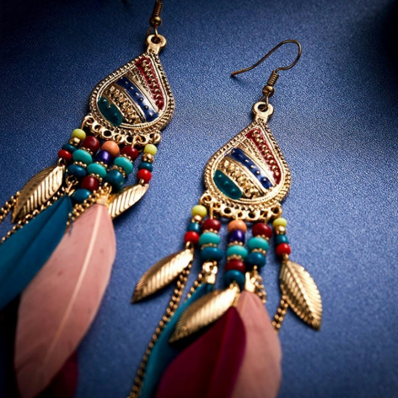 Bông Tai Dáng Dài Phối Lông Vũ Phong Cách Bohemian Thời Trang Cho Nữ