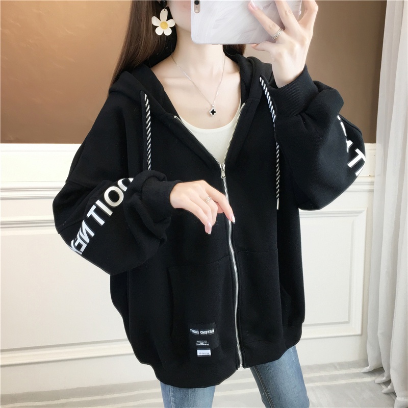 ZHELIHANGFEI Áo Hoodie Tay Dài Dáng Rộng Có Khóa Kéo Thời Trang Dễ Phối Đồ