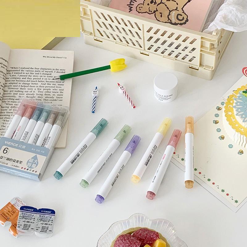 Bút dạ quang 6 màu highlight pastel, bút đánh dấu nhớ dòng cute nhiều màu marker dễ thương Lion House