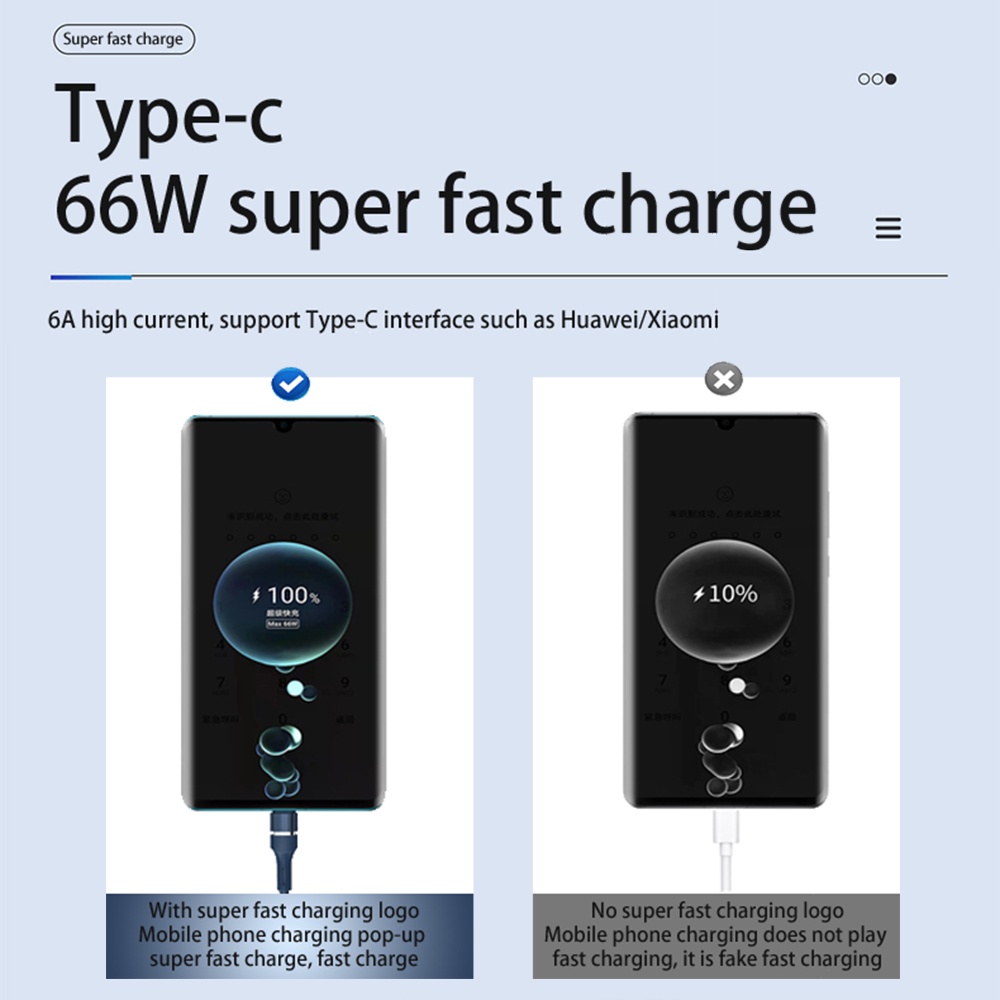 Dây Cáp Sạc Nhanh 6A 66W 3 Trong 1 Cho Huawei Xiaomi Android