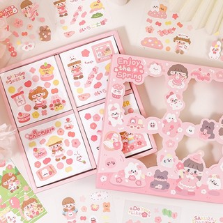 Sticker cute/Hộp 100 tấm sticker hình dán dễ thương Enjoy the spring trang trí sổ planner bullet journal Tẻn Tẻn