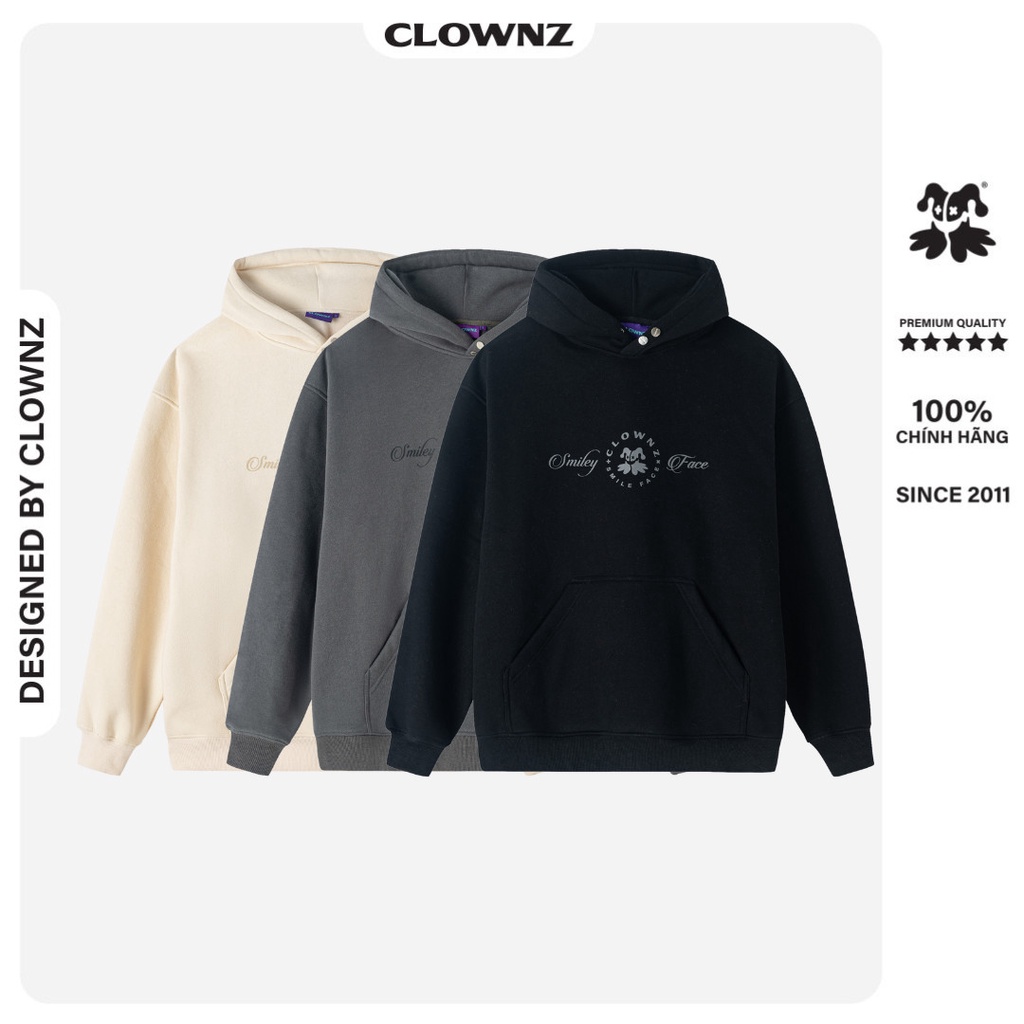 Áo khoác hoodie trơn local brand Clownz Big Logo V2 nỉ bông unisex nam nữ form rộng có mũ