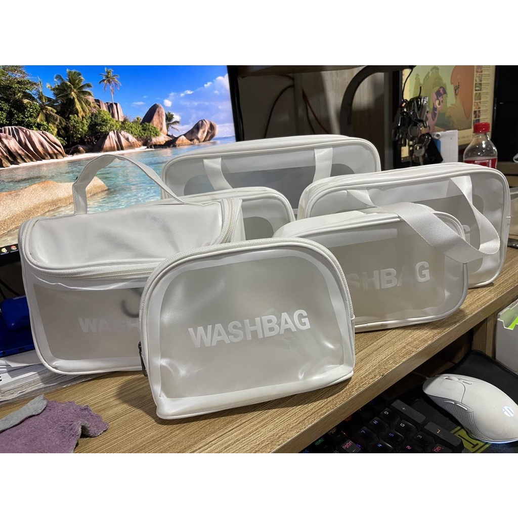 Túi Đựng đồ trang điểm trong suốt washbag Combo 6 nhựa PVC da Pu 3 màu đi bơi đi biển du lịch (HOTTRENT)