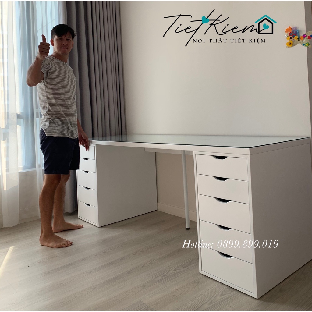 Bàn làm việc gỗ IKEA 2 tủ để máy tính gaming cực đỉnh sản xuất tại xưởng Nội Thất Tiết Kiệm đã lắp sẵn IK9997989