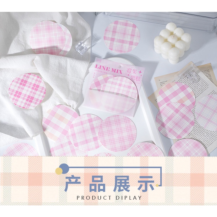 Set 50 Tờ 4 Mẫu Giấy Ghi Chú Hình Tròn Họa Tiết Sọc Caro Xinh Xắn