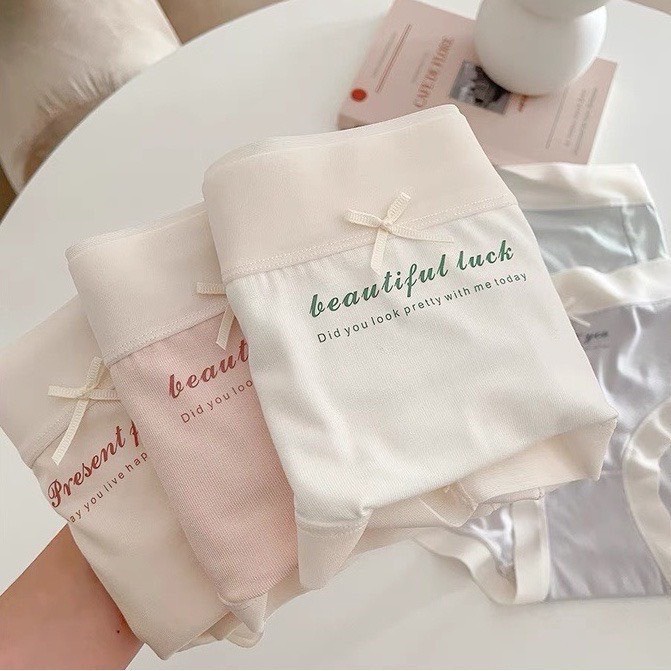 Quần Lót Nữ Cotton Viền Su Lạnh Phối Chữ Mềm Mát, Nâng Mông Tôn Dáng Gợi Cảm Beautiful luck