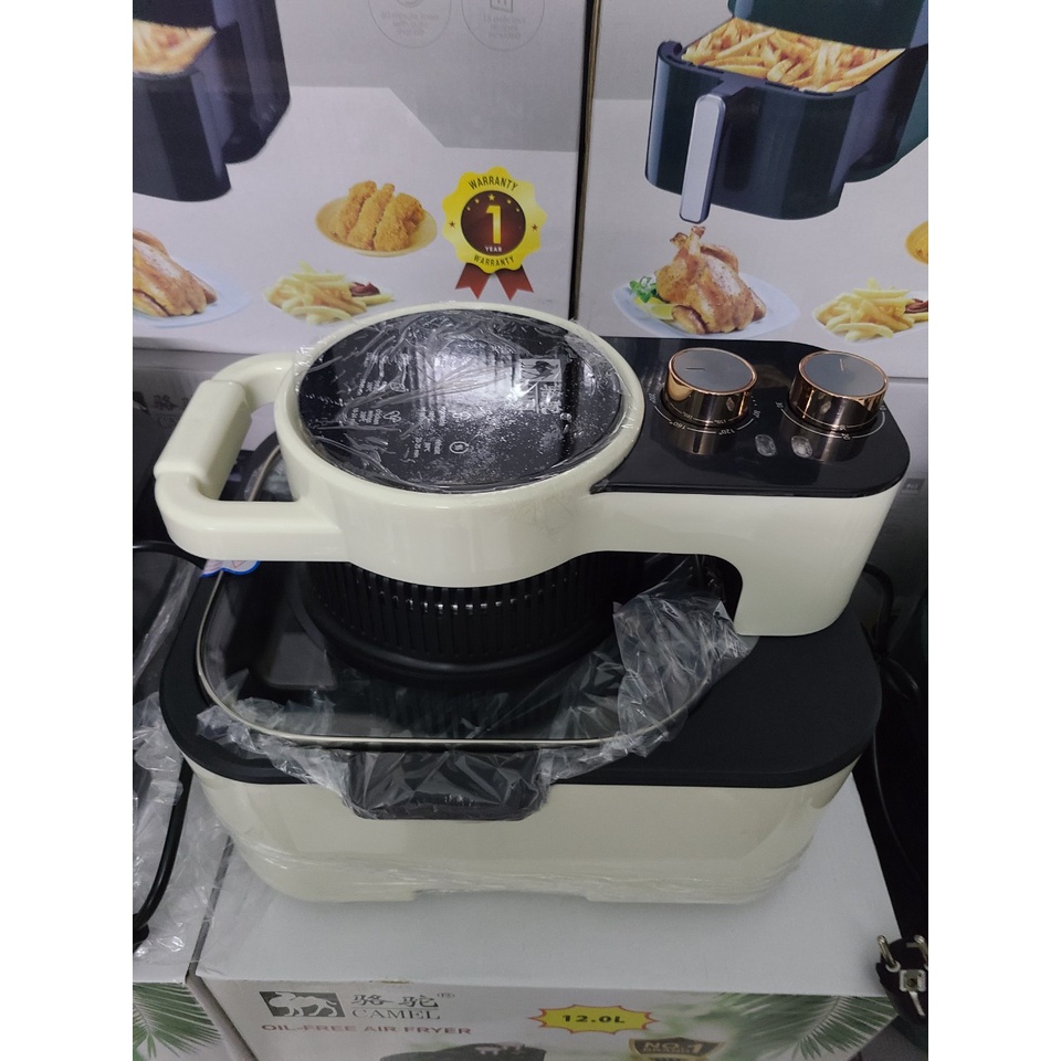 Nồi chiên không dầu CAMEL 12L có nắp kính sẵn 2 màu Ghi và Trắng sản phẩm được BH 12 tháng