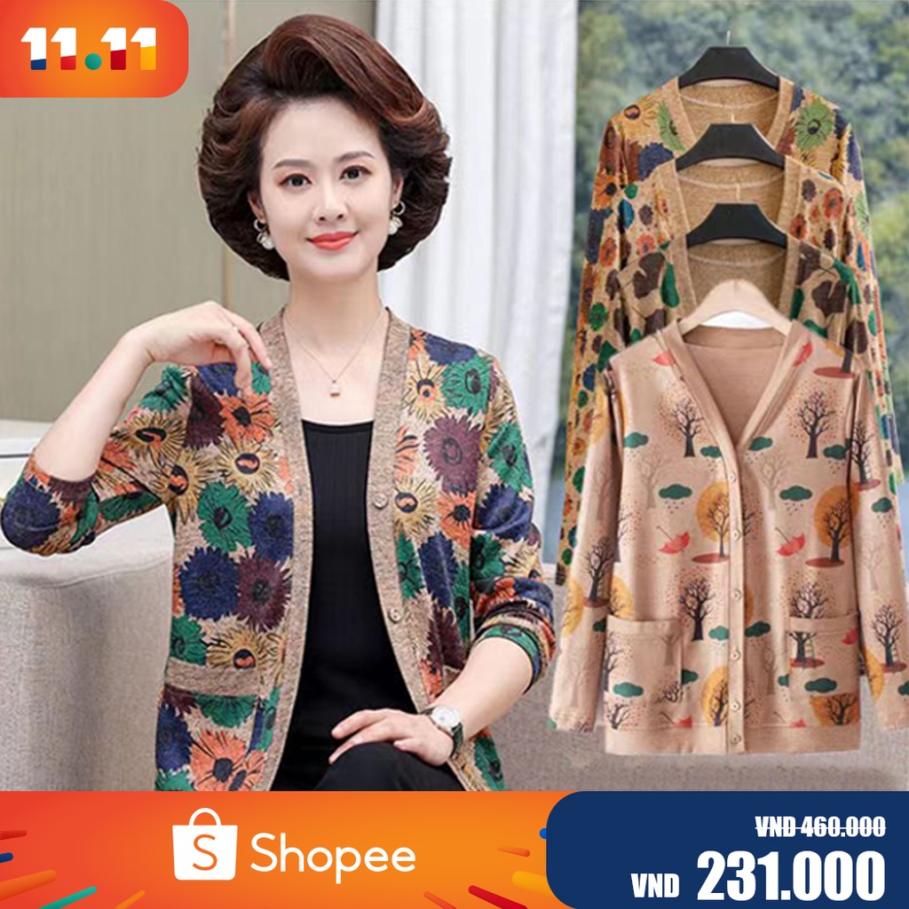 Áo sweater Áo Khoác Cardigan Dệt Kim Tay Dài Dáng Rộng Mỏng Mùa Thu Cho Phụ Nữ Trung Niên