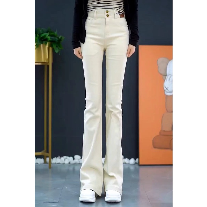 Quần kaki loe chất co giãn lưng siêu cao form ôm dáng 2 nút chất liệu cao cấp-HVSHN-Mã Kaki Loe