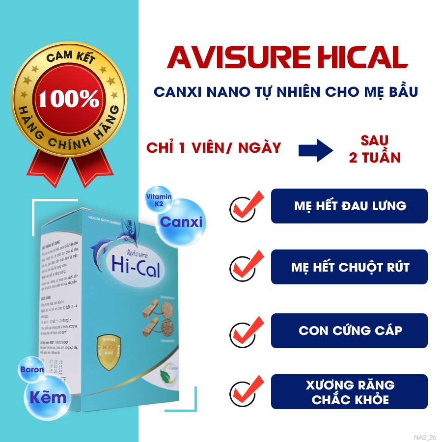 Canxi Bà Bầu Avisure Hical Canxi Sinh Học - Canxi Nano Hàm Lượng Cao