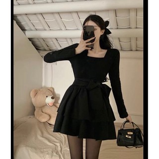 Váy dáng xòe kèm đai thắt eo Basic siêu xinh - Hana66