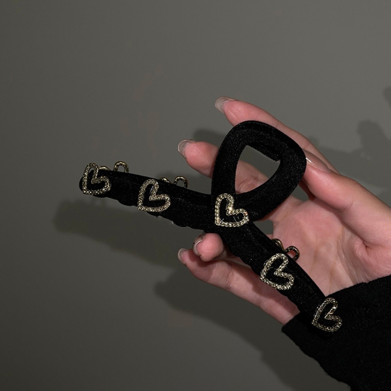 Kẹp Tóc Đính Đá Hình Trái Tim Màu Đen Thời Trang Cho Nữ