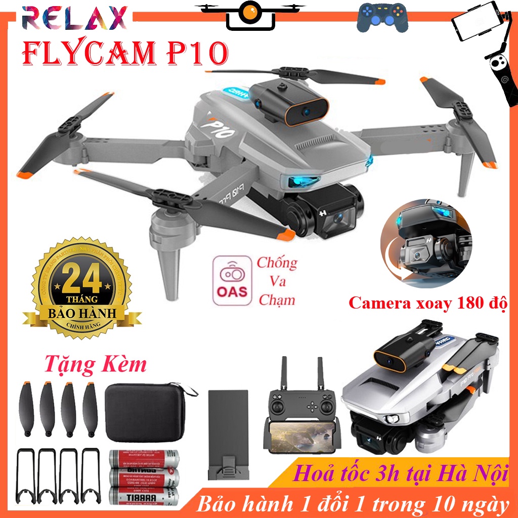 ⚡️ 𝙁𝙧𝙚𝙚 𝙎𝙝𝙞𝙥 ⚡️ Máy bay Flycam P10 Pro với 2 camera kép 4K Wifi FPV 4 mặt tránh chướng ngại vật, Fly cam giá rẻ
