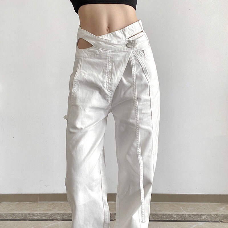 Quần ống rộng Lưng Cao Phong Cách Punk Đường Phố Thời Trang Thu Đông 2021 Dành Cho Bạn Nữ