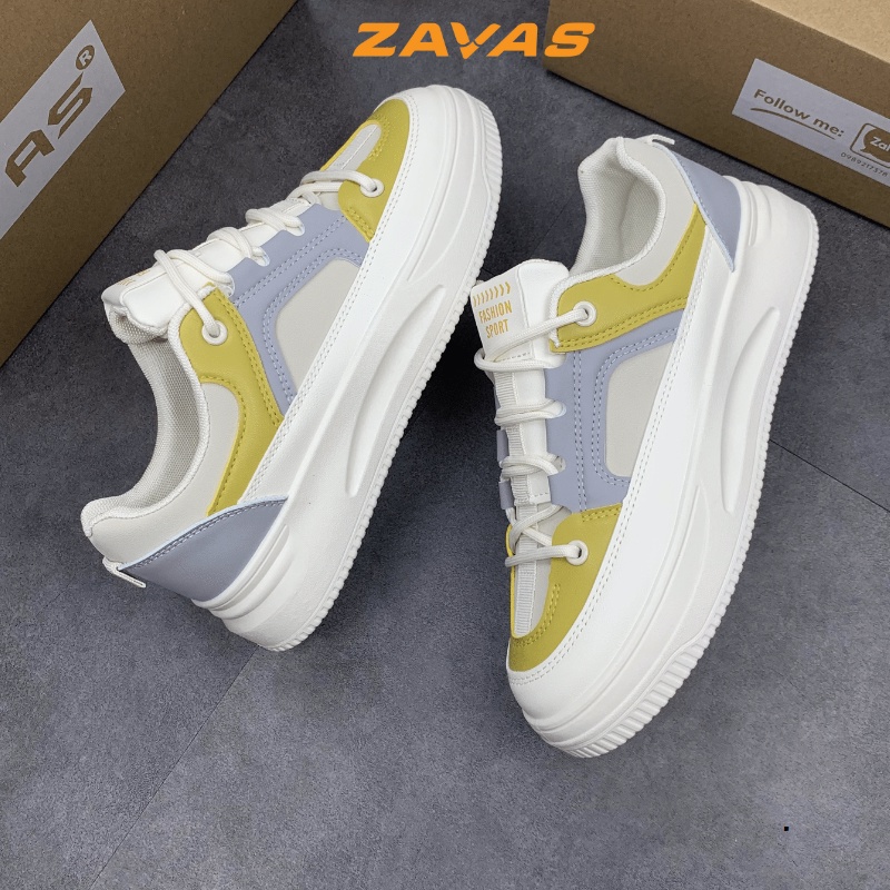 Giày thể thao sneaker nữ ZAVAS cao 4cm công nghệ ép nhiệt bền chắc êm nhẹ bằng da S420