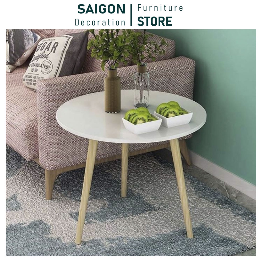 Bàn trà tròn mini decor phòng khách chân gỗ phong cách hiện đại – SBT50M