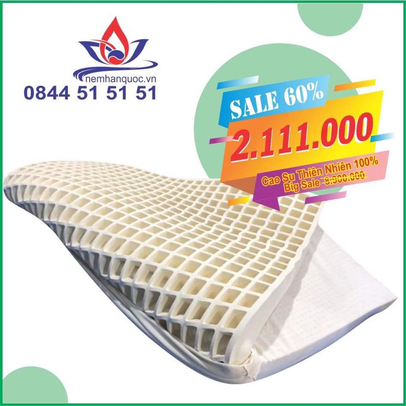 Nệm cao su thiên nhiên 100%,bảo hành xẹp, freeship size 120cm x 200cm x5cm