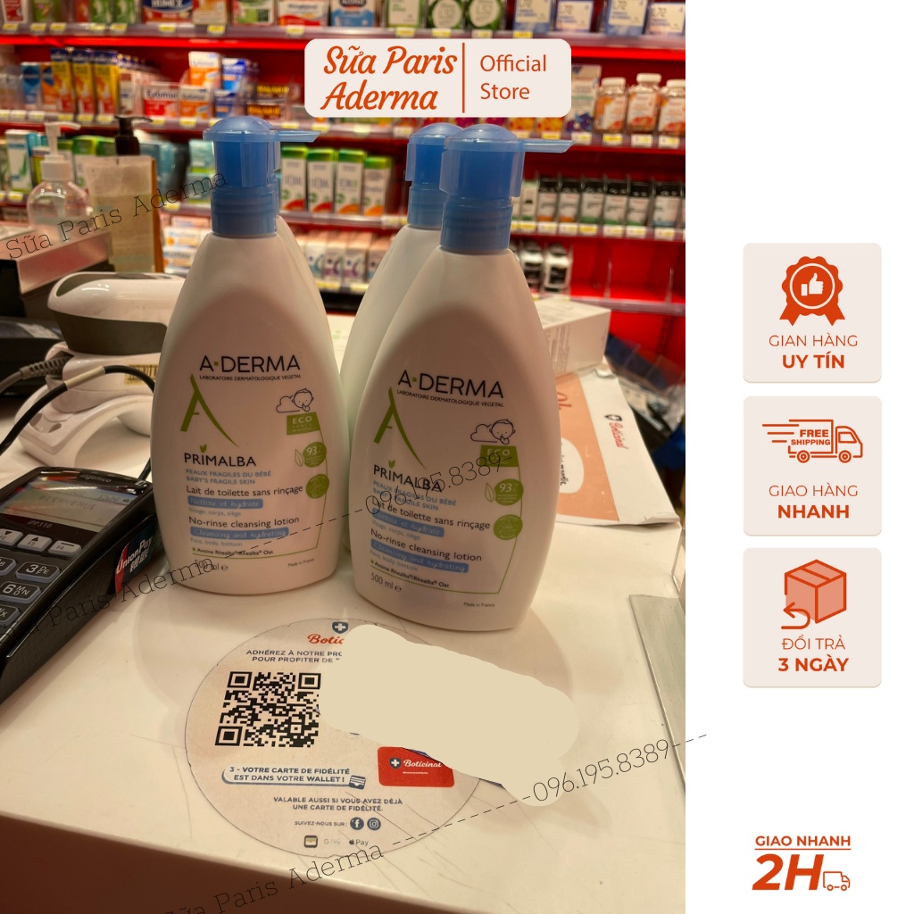 Sữa rửa mặt, sữa tắm khô Aderma Primalba dưỡng ẩm cho trẻ sơ sinh mà không cần rửa lại bằng nước_Sữa Paris Aderma
