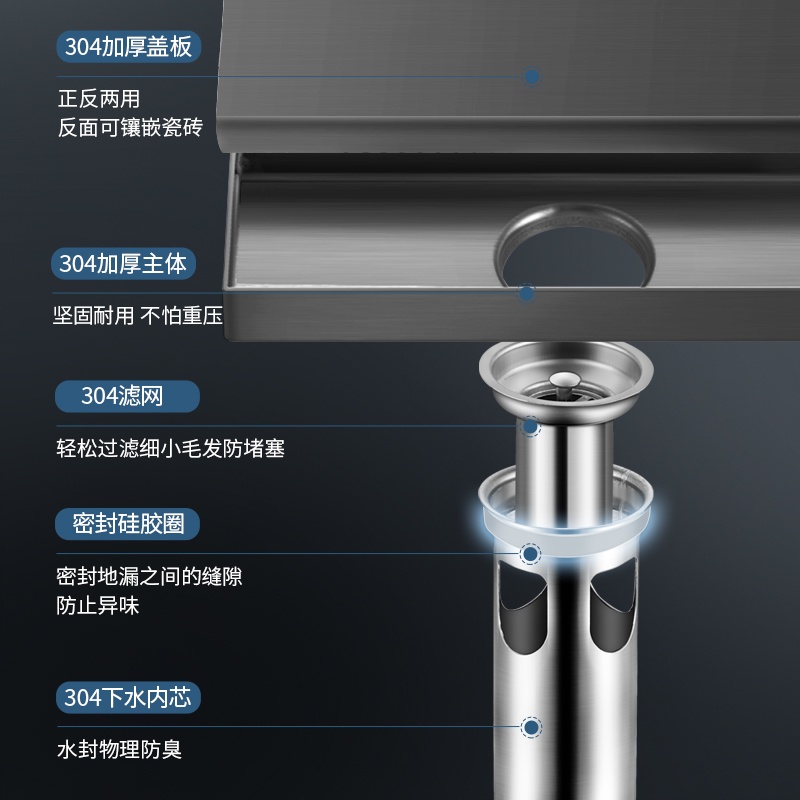 Nắp Cống Thoát Nước Sàn Nhà Tắm Hình Chữ Nhật Bằng Thép Không Gỉ Cao Cấp