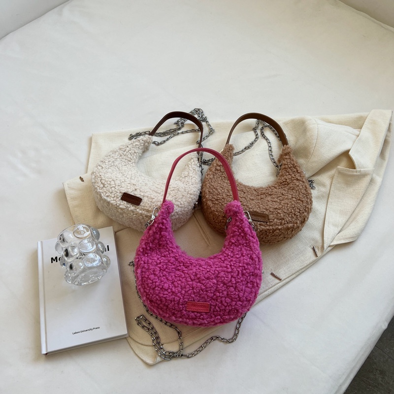 IELGY Túi Đeo Chéo Hình Mặt Trăng Khuyết Nhồi Bông Phong Cách Cổ Điển Thời Trang Cho Nữ