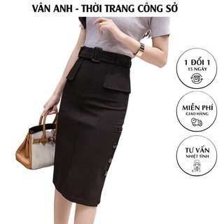 Chân váy công sở dáng dài phối nút sang trọng, thanh lịch - Thời trang công sở nữ VannhShop MS19