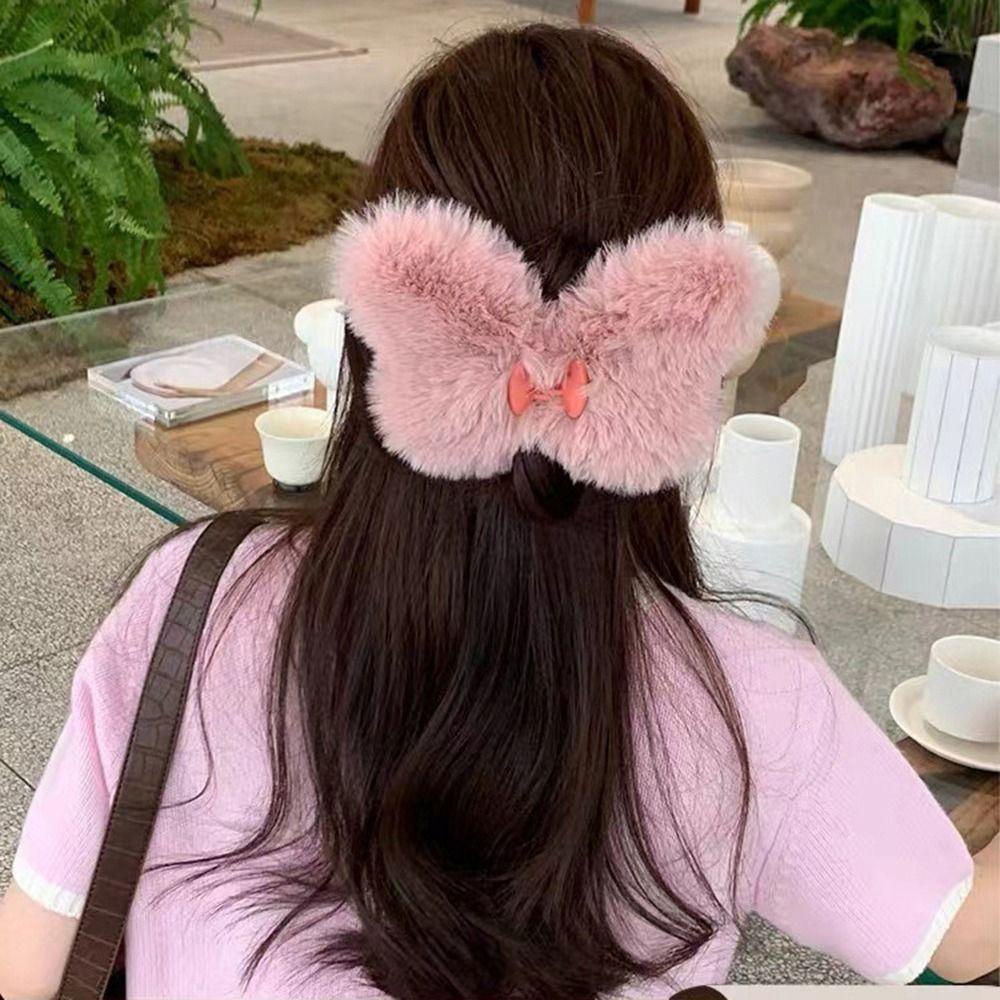 BACK2LIFE Kẹp Tóc Hình Bướm / Cá Mập Phủ Lông Phong Cách Hàn Quốc Ngọt Ngào Thời Trang Cho Nữ