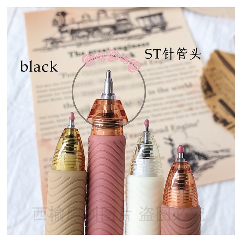 Bút Bi Mực Đen Ngòi 0.5mm In Hình Hoa Hồng Đáng Yêu