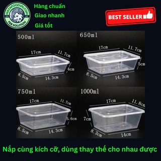 Hộp nhựa đựng thực phẩm, Hộp nhựa chữ nhật Combo 10 hộp kèm nắp