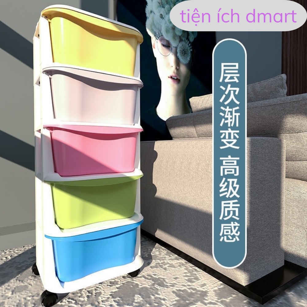 tủ nhựa 5 tầng đa sắc có bánh xe, tủ nhựa ngăn kéo đựng quần áo đựng đồ thông minh