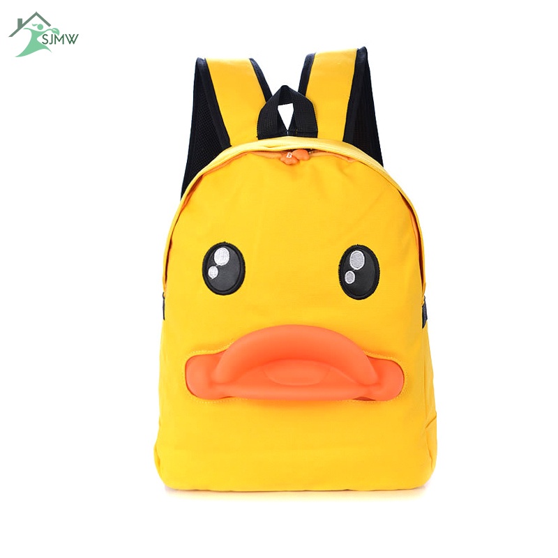 Ba Lô Canvas Có Khóa Kéo In Họa Tiết Vịt Vàng Hoạt Hình Dành Cho Học Sinh