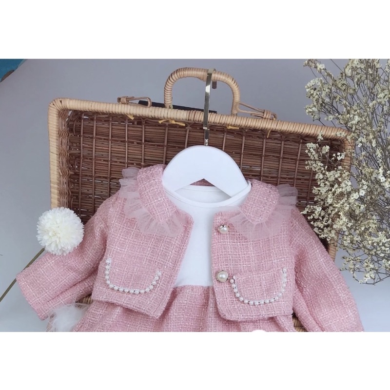 SET VÁY BODY KÈM ÁO KHOÁC DẠ CHO BÉ GÁI 4-13 KG