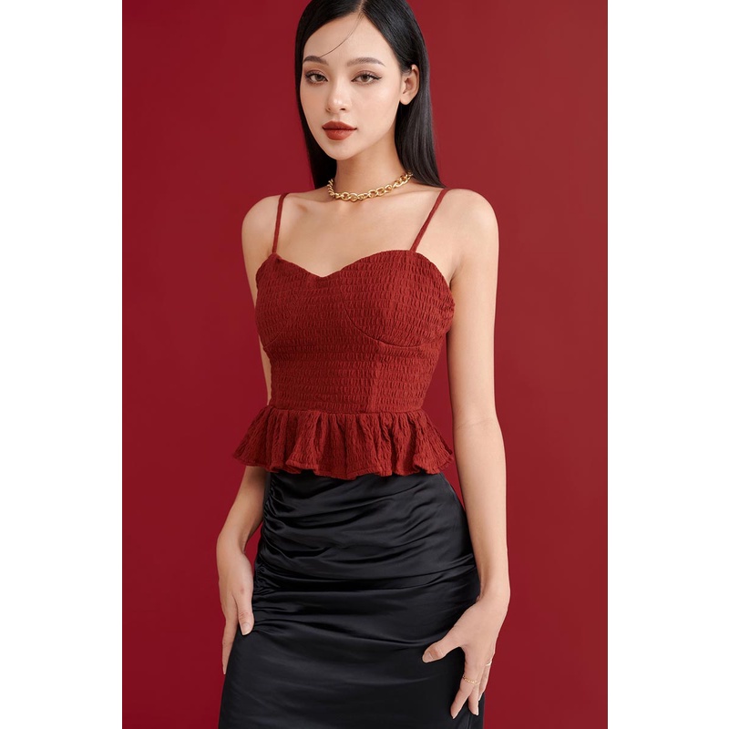 Áo dây kiểu dáng crop nhún dưới thời trang GAGO màu đỏ GA4206