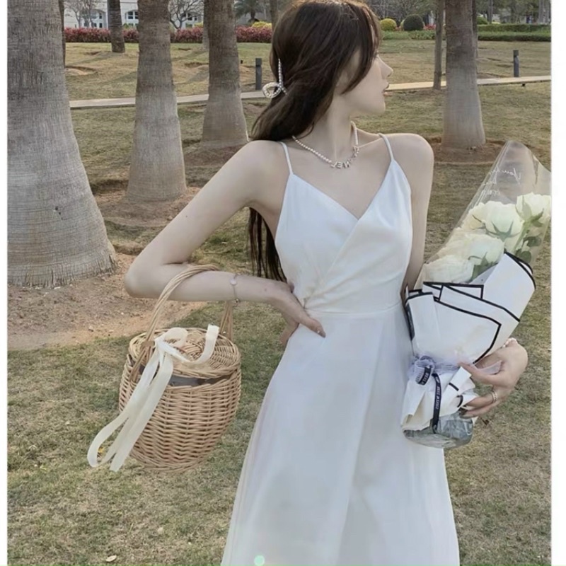 Đầm maxi trắng nơ sau có mút ngực