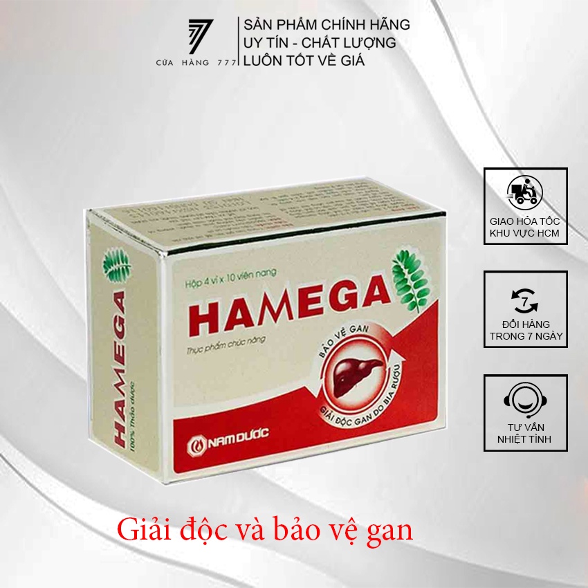 Viên uống hạ men gan HAMEGA giảm tác hại do rượu bia, giải độc và hỗ trợ phục hồi cho gan - hộp 4 vỉ x 10 viên nang