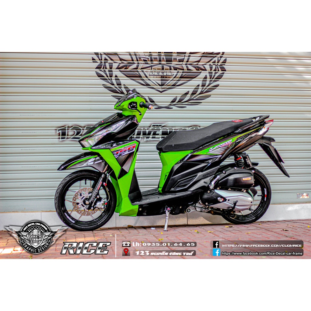 Tem Vario 150 + Winner 150 Full đen Mẫu Cham Vuông phối nhựa nhám xanh lá ( Tem in thường mẫu Rice decal gốc )
