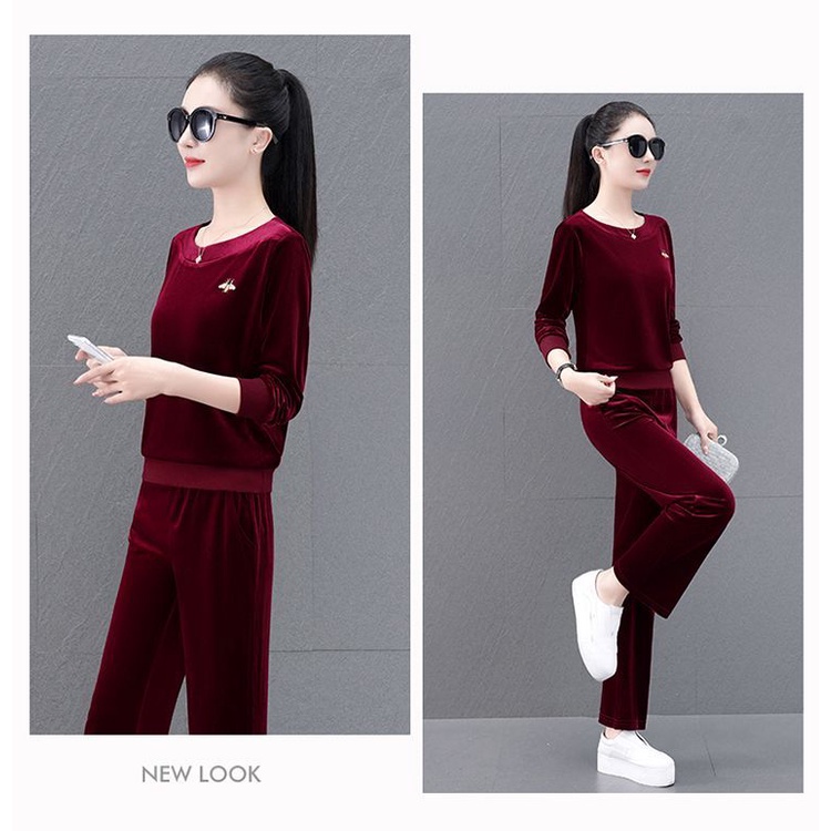 Set Đồ Thể Thao 4 Món Bằng Nhung Dài Tay Giữ Ấm Tùy Chọn Cho Nữ