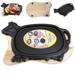 Bộ Chảo Gang Làm Bò Beefsteak Kèm Đế Lót Gỗ