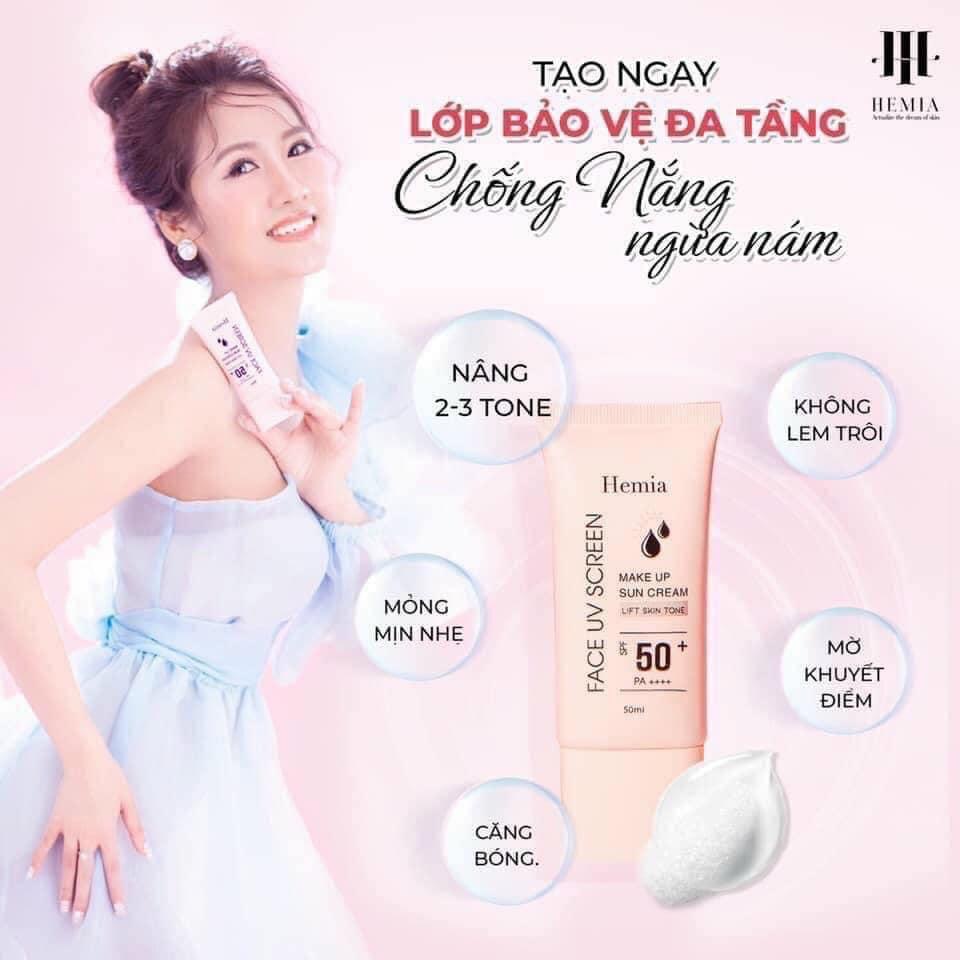 Kem chống nắng Hemia nâng tone trắng da 50ml, Kem chống nắng kiềm dầu chính hãng Hàn Quốc