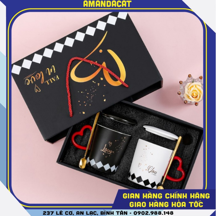 Cốc đôi tình yêu đen trắng dành cho cặp đôi nhân ngày Lễ Tình Nhân - Tặng kèm hộp quà sang trọng