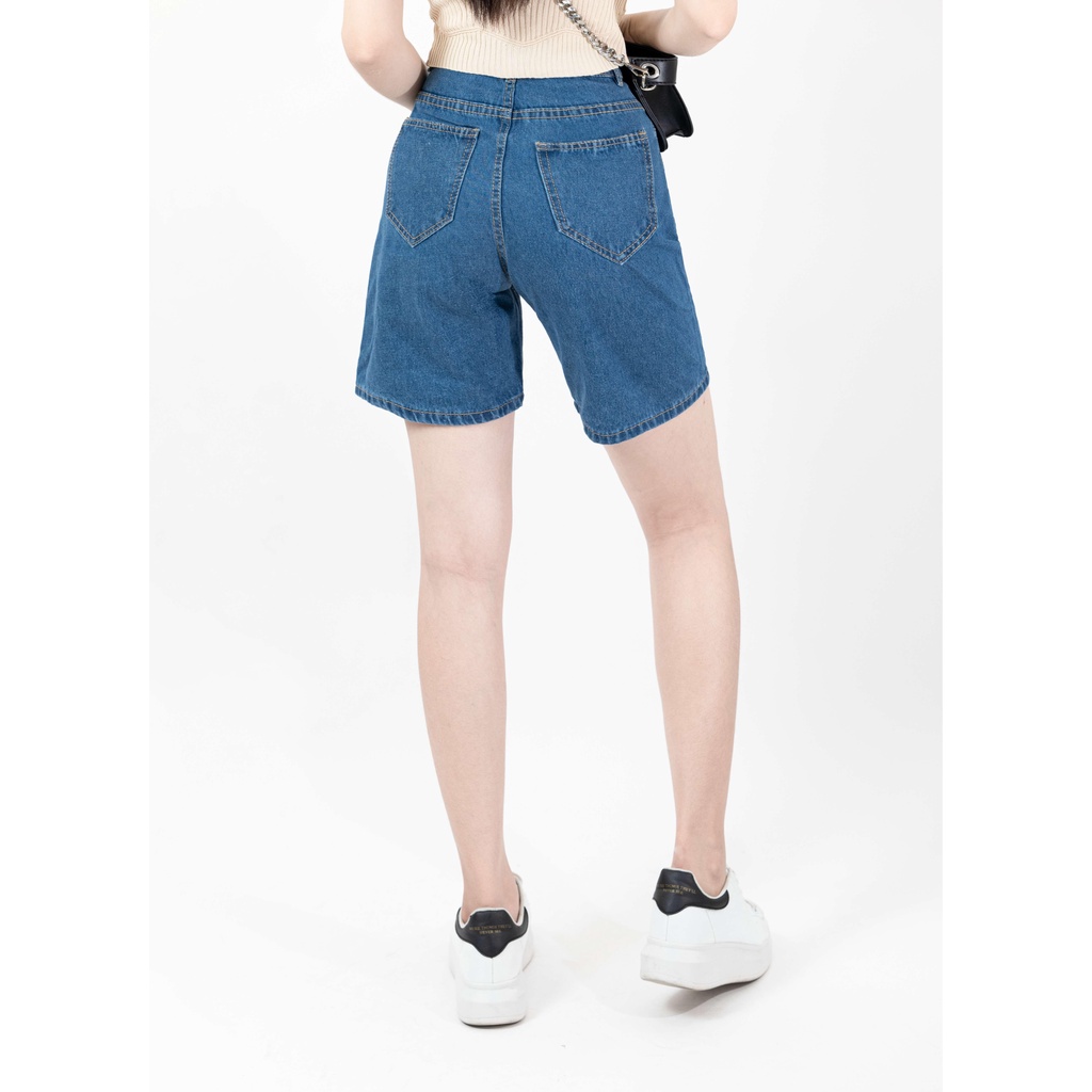 Quần Jean Nữ AIORI Short Ngố Lửng Ống Rộng Màu Xanh Đậm Dáng Chữ A Lưng Cao D001_XD