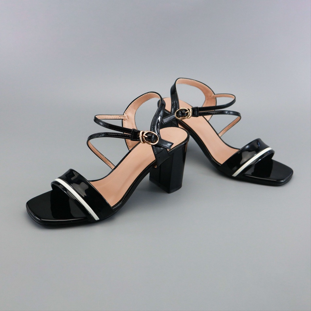 Giày sandal nữ cao cấp TLY, sandal 6,5p viền đen PU TLYSD09, da thật, sản phẩm được bảo hành.