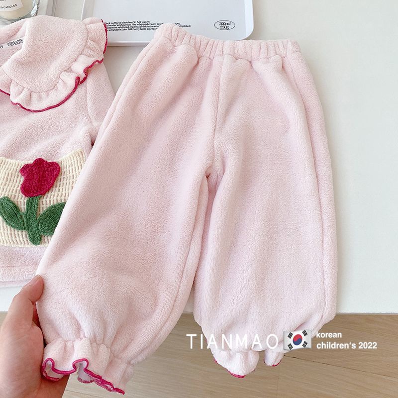 Bộ Đồ Ngủ Lông Cừu San Hô Dày Dặn Phong Cách Phương Tây Thời Trang Thu Đông 2022 Mới Cho Bé Gái