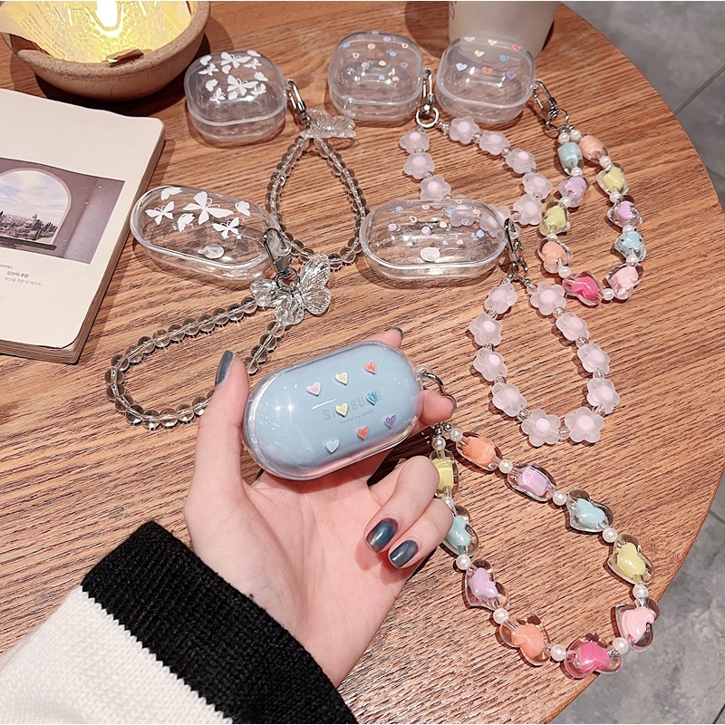 Vỏ tai nghe INS Butterfly cho Samsung Galaxy Buds TWS Vỏ trong suốt cho Samsung Galaxy Buds plus TPU mềm Vỏ bảo vệ hoa tình yêu dễ thương với vòng đeo tay
