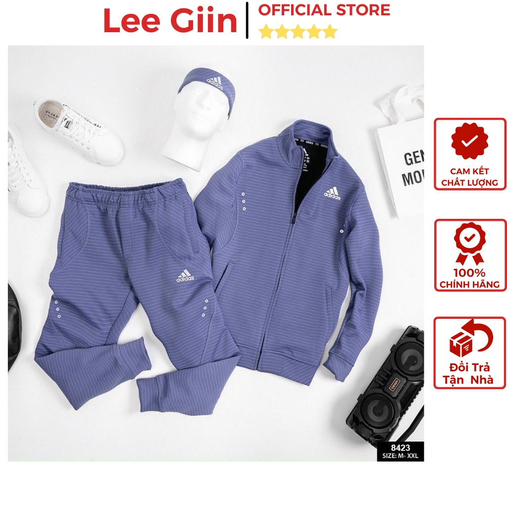 Bộ quần áo thu đông nam cao cấp Adidas chuẩn form Hàng Loại 1 Lee Giin LG8423 Bộ nỉ nam cổ tròn kéo khóa hàng hiệu 2022